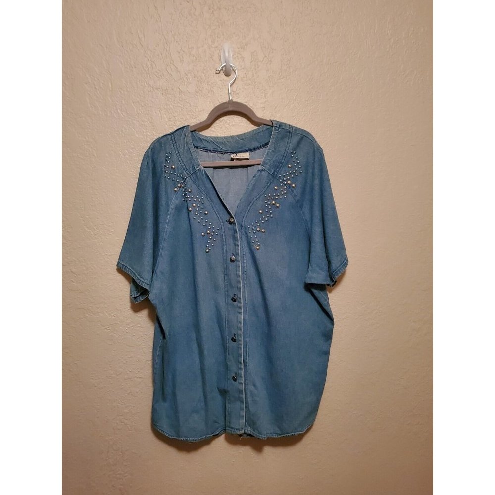 Visage VINTAGE Women's Plus Sz 2x BUTTON-UP Short Sleeve SHIRT